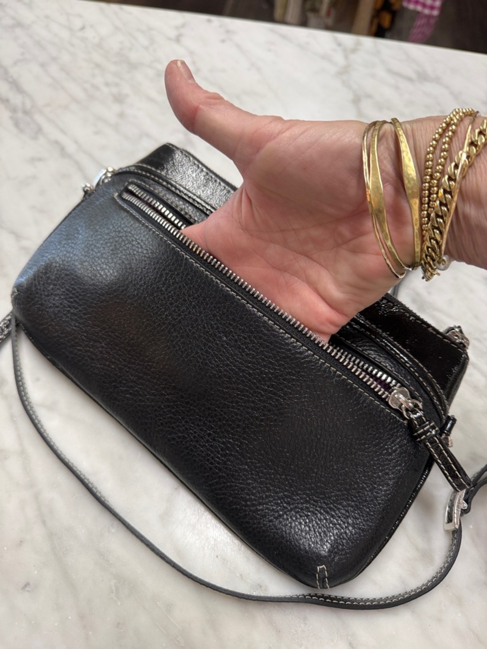 Brighton Black Patent Leather/Leather Clutch Wristlet Crossbody Bag - Picture 5 of 10